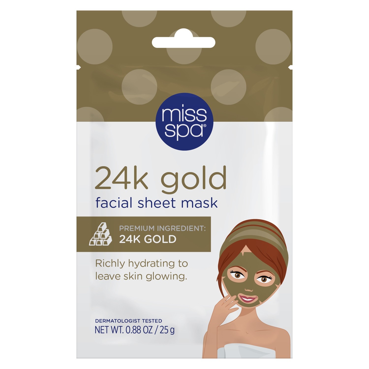 slide 1 of 3, Miss Spa 24k Gold Facial Sheet Mask, 0.88 oz