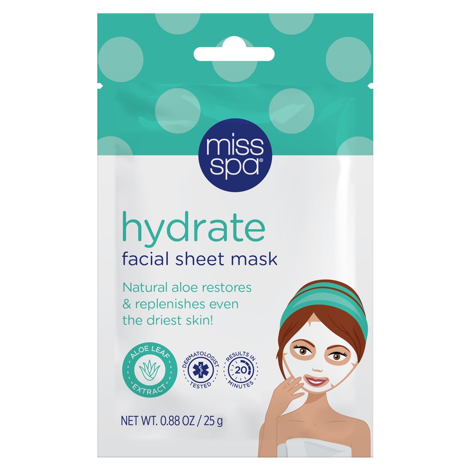 slide 1 of 4, Miss Spa Hydrate Facial Sheet Mask, 0.88 oz