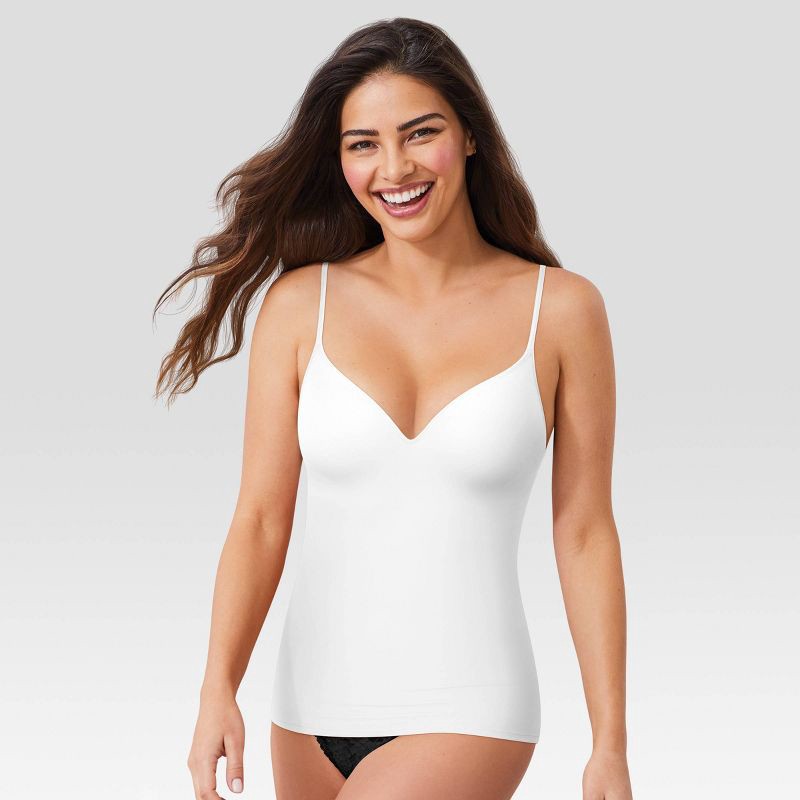 slide 1 of 4, Maidenform Women's Shapewear Firm Shaping Wireless Cami with Foam Cups 509 - White XL: Medium Control Top, Tummy Slimming, 1 ct