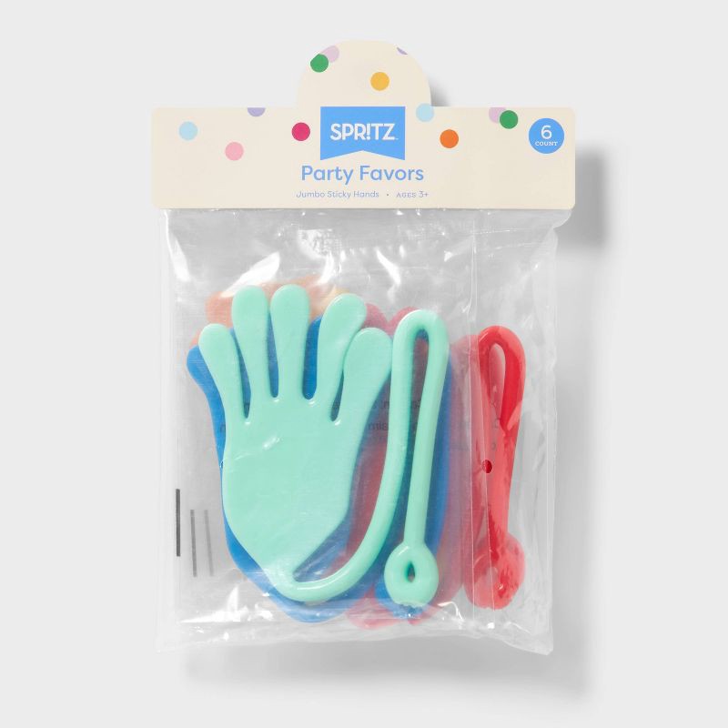 slide 3 of 3, 6ct Jumbo Sticky Hands - Spritz™: Multicolor Stretchy Hand Party Favor Toy for Kids, Birthday & All Occasions, 6 ct