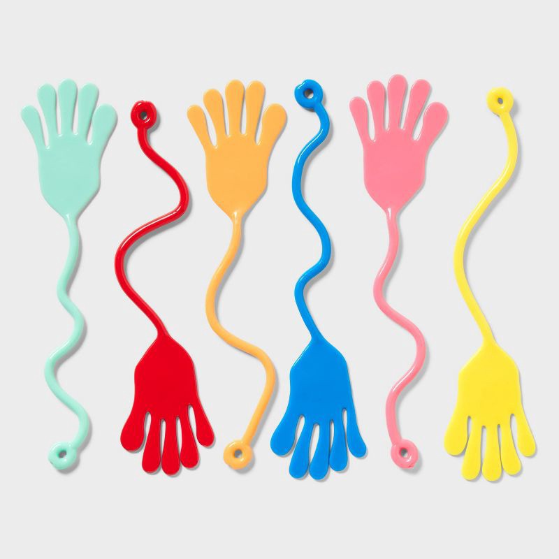slide 1 of 3, 6ct Jumbo Sticky Hands - Spritz™: Multicolor Stretchy Hand Party Favor Toy for Kids, Birthday & All Occasions, 6 ct