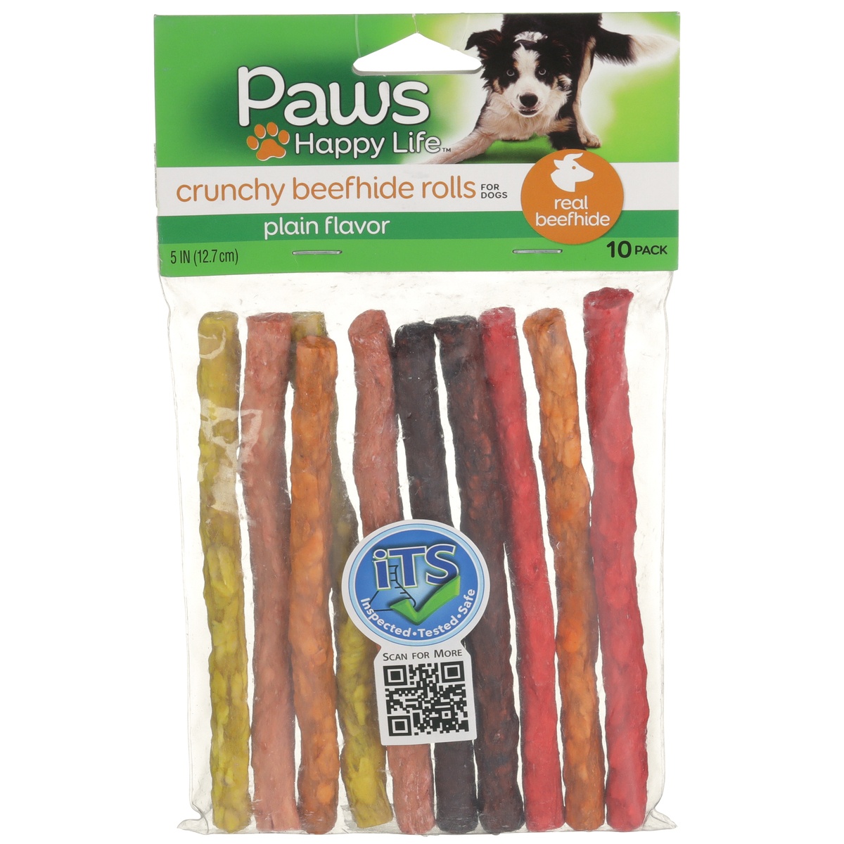 slide 1 of 1, Paws Happy Life Plain Flavor Crunchy Beefhide Rolls For Dogs, 10 ct