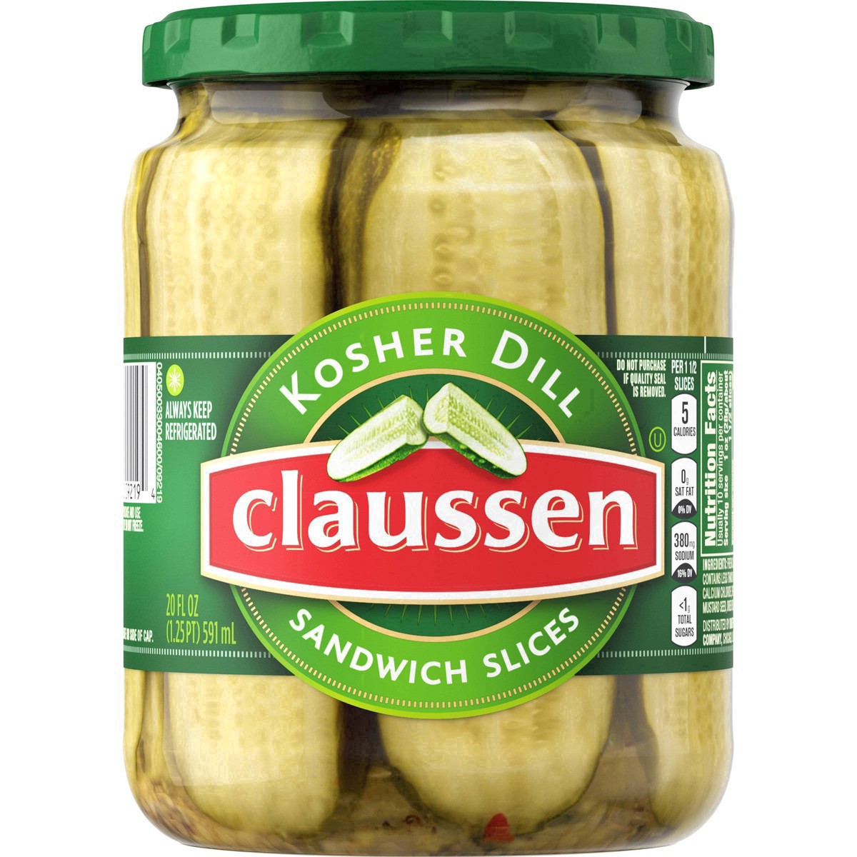 slide 11 of 144, Claussen Kosher Dill Pickle Sandwich Slices, 20 fl. oz. Jar, 20 fl oz
