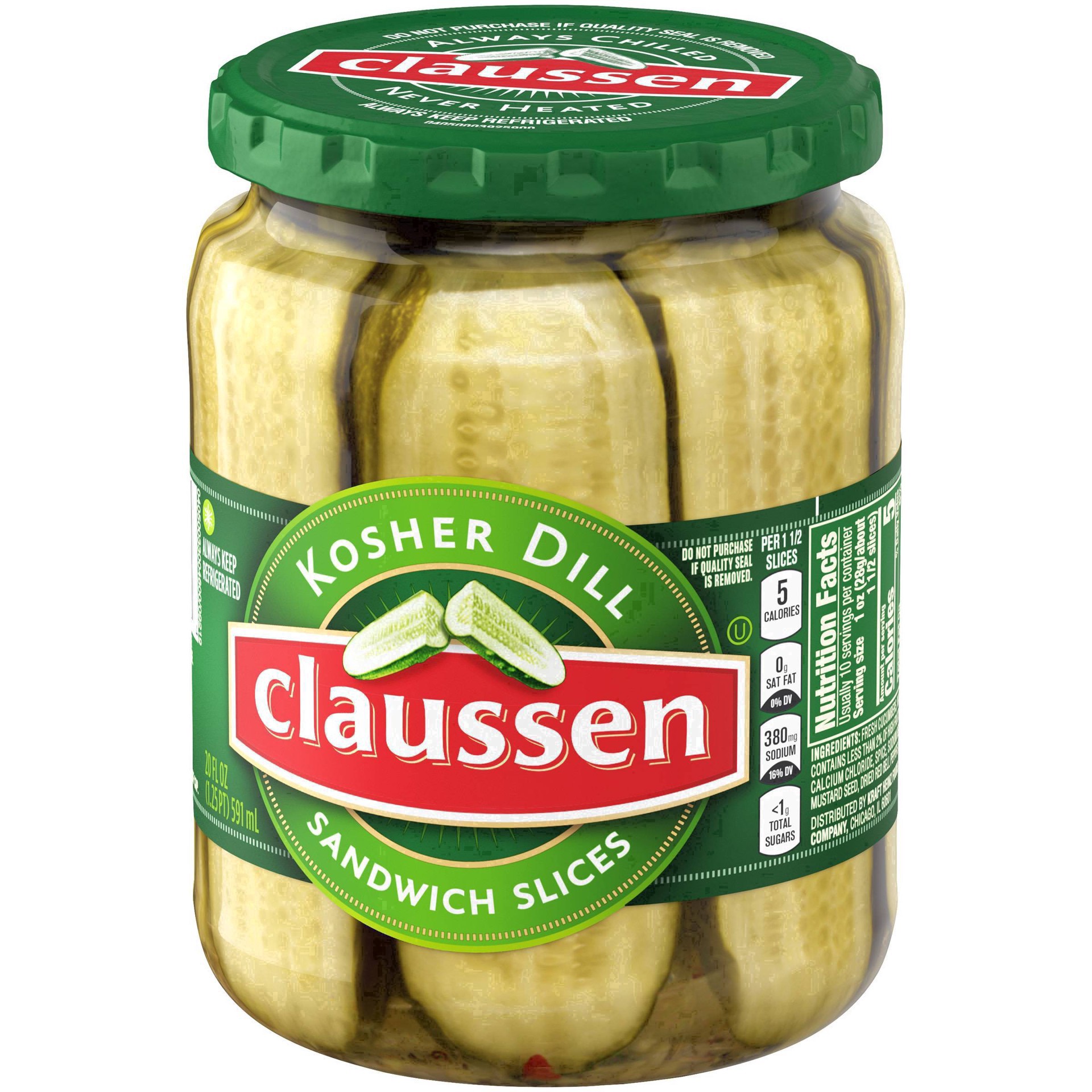 slide 67 of 144, Claussen Kosher Dill Pickle Sandwich Slices, 20 fl. oz. Jar, 20 fl oz