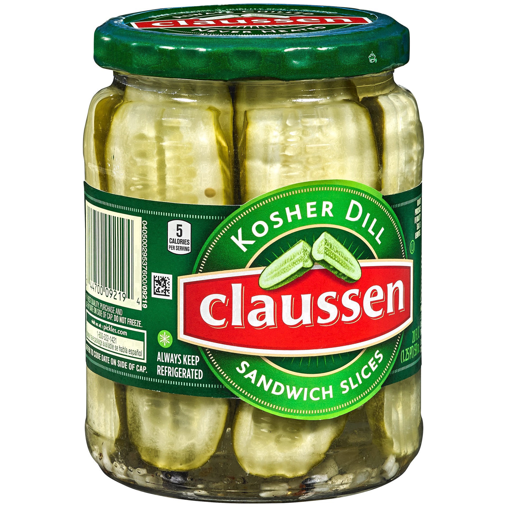 slide 61 of 144, Claussen Kosher Dill Pickle Sandwich Slices, 20 fl. oz. Jar, 20 fl oz