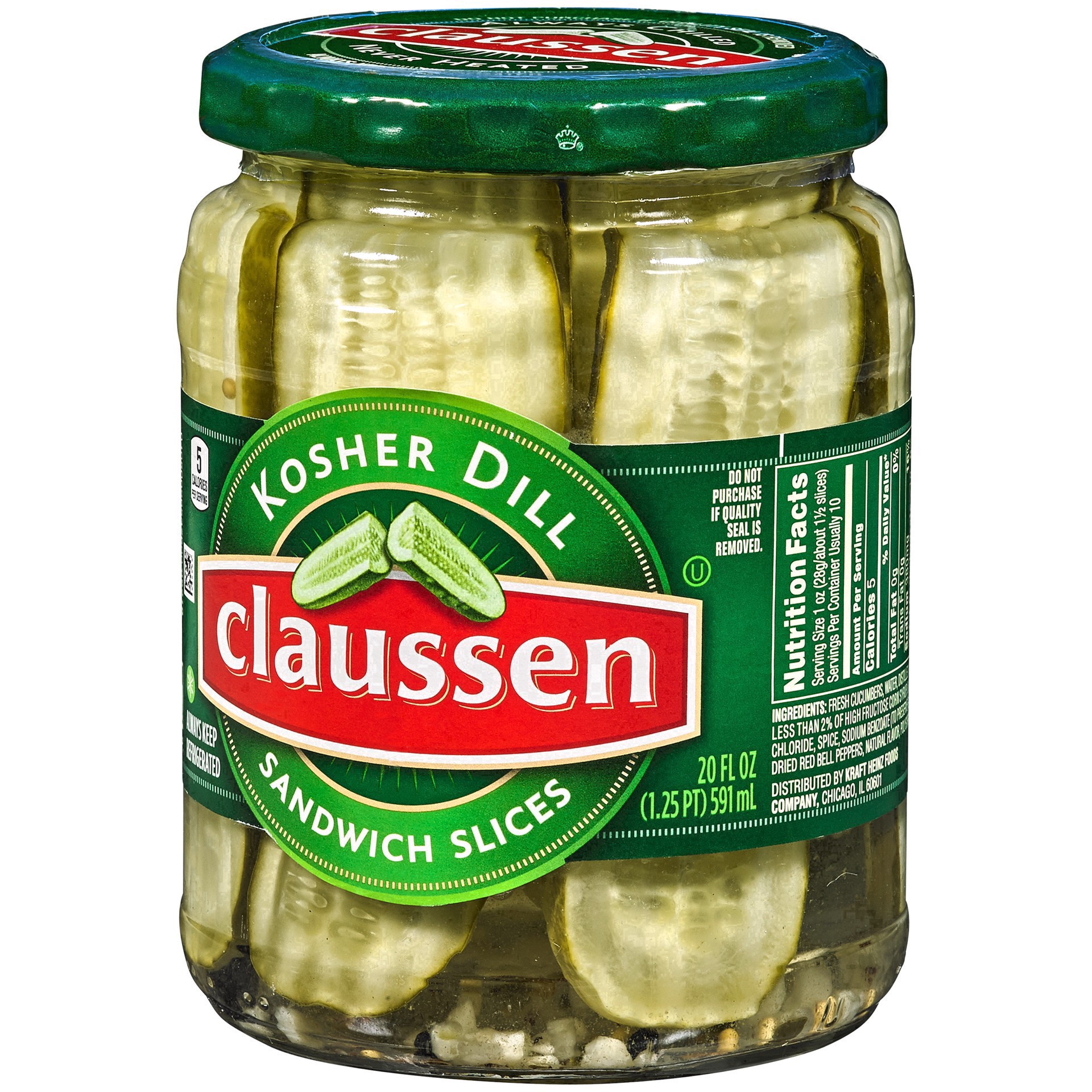 slide 69 of 144, Claussen Kosher Dill Pickle Sandwich Slices, 20 fl. oz. Jar, 20 fl oz
