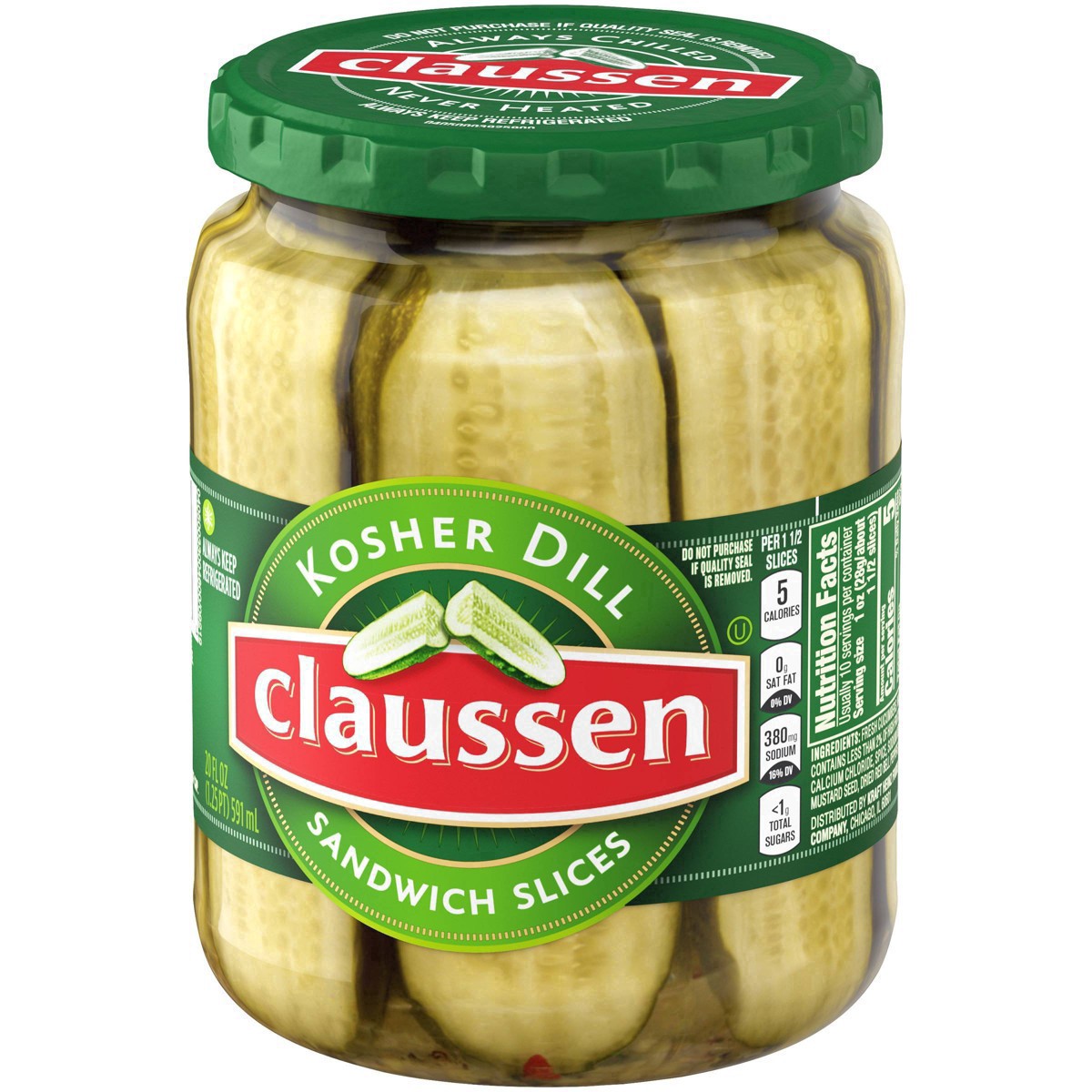slide 36 of 144, Claussen Kosher Dill Pickle Sandwich Slices, 20 fl. oz. Jar, 20 fl oz