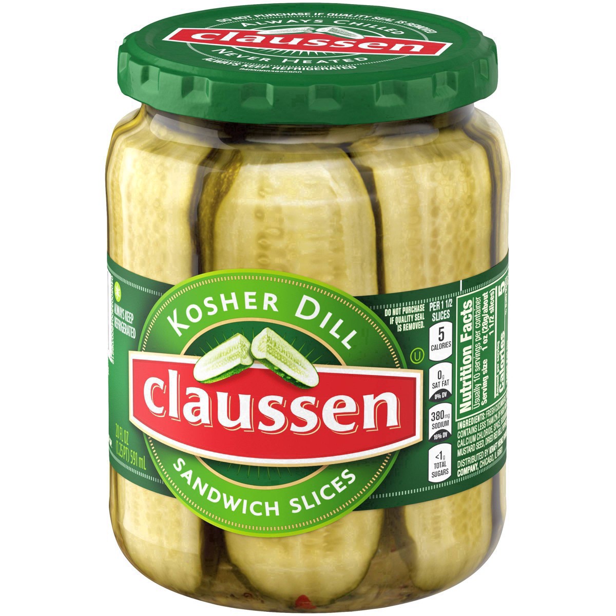 slide 64 of 144, Claussen Kosher Dill Pickle Sandwich Slices, 20 fl. oz. Jar, 20 fl oz
