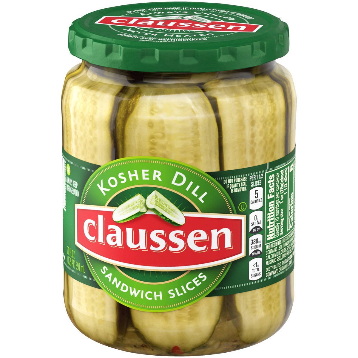 slide 62 of 144, Claussen Kosher Dill Pickle Sandwich Slices, 20 fl. oz. Jar, 20 fl oz