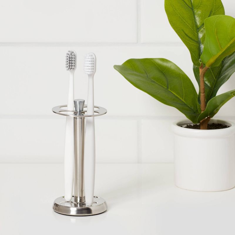 slide 2 of 4, Brushed Stainless Steel Toothbrush Holder - Threshold™: Elegant Bathroom Accessory, Metal Stand for Oral Hygiene, 1 ct