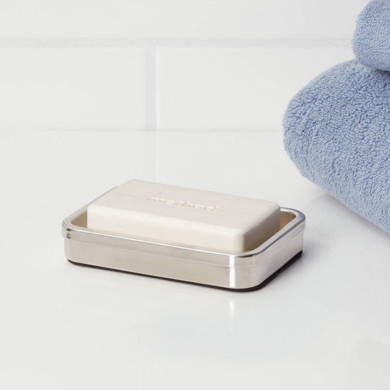 slide 2 of 4, Brushed Stainless Steel Soap Dish - Threshold™: Durable Metal Holder, Easy to Clean, Modern Bathroom Accessory, 1 ct