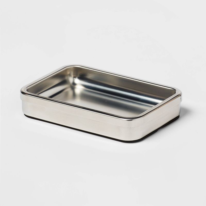 slide 3 of 4, Brushed Stainless Steel Soap Dish - Threshold™: Durable Metal Holder, Easy to Clean, Modern Bathroom Accessory, 1 ct
