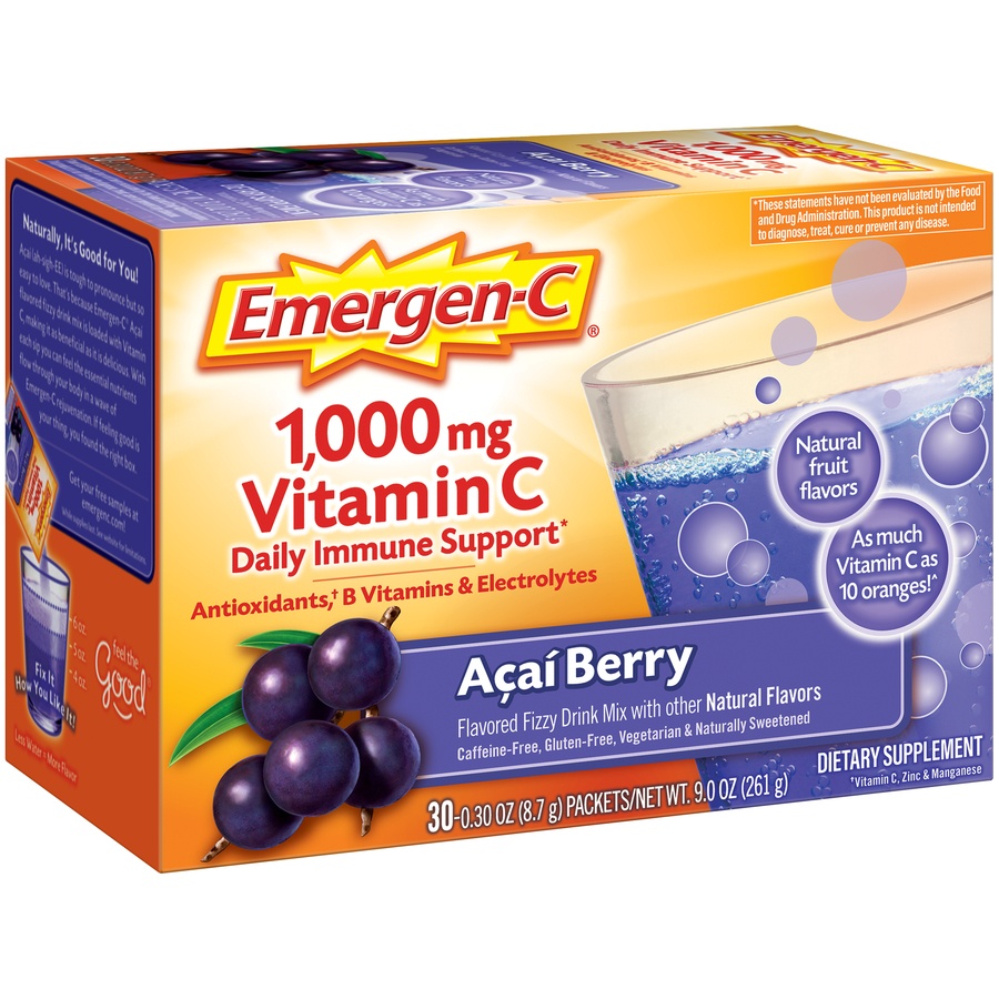 slide 4 of 6, Emergen-C Acai Berry Vitamin C Drink Mix, 30 ct; 0.32 oz