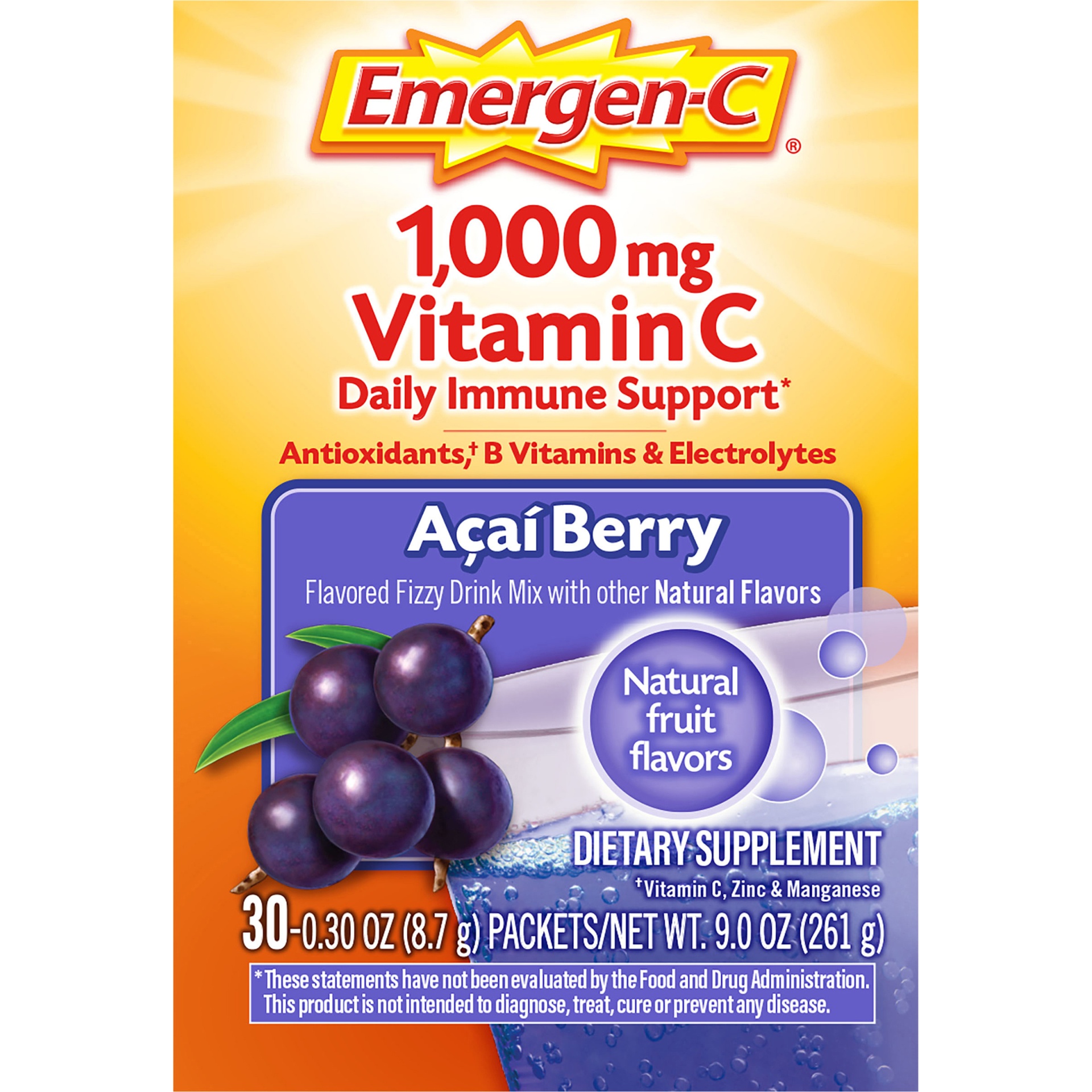 slide 3 of 6, Emergen-C Acai Berry Vitamin C Drink Mix, 30 ct; 0.32 oz