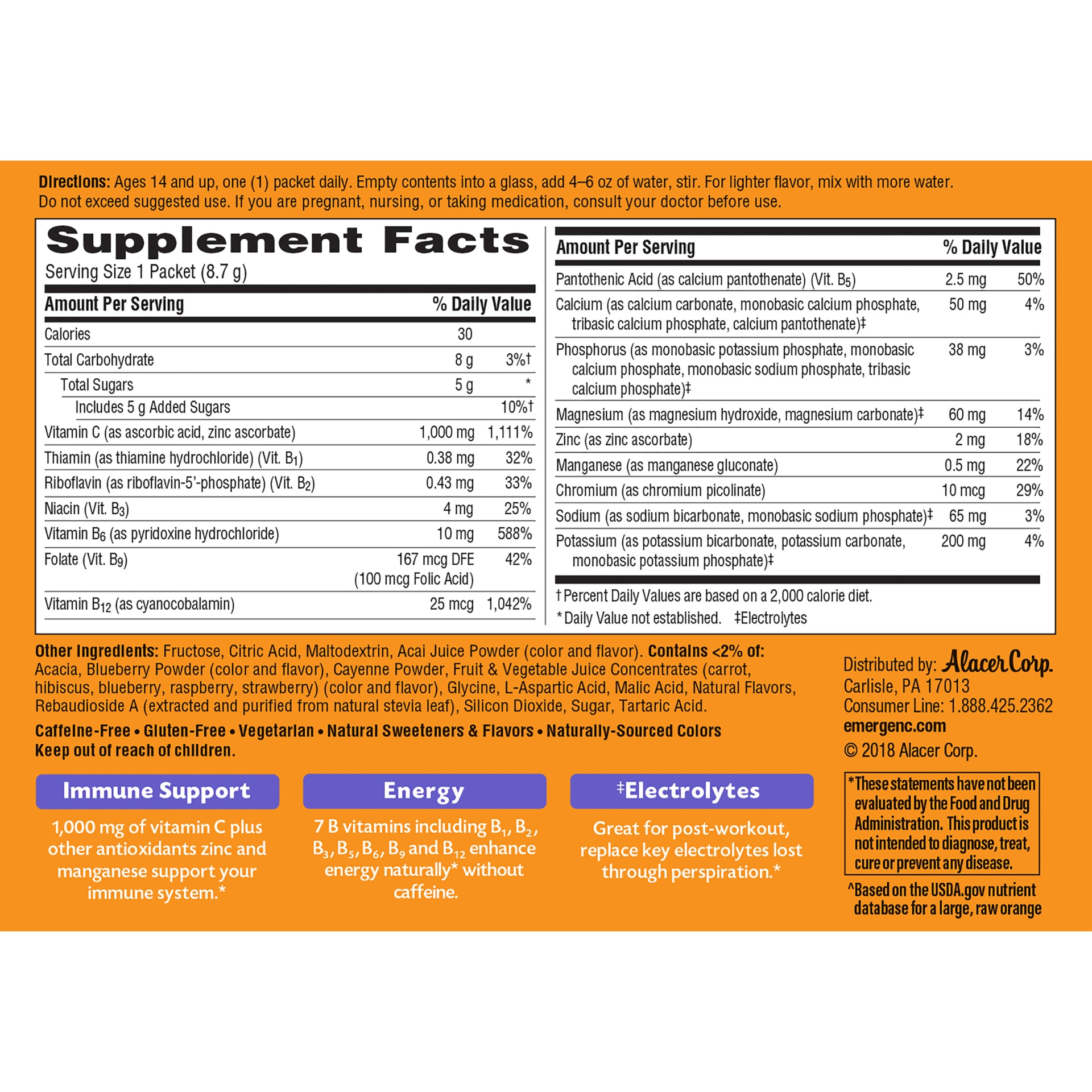 slide 2 of 6, Emergen-C Acai Berry Vitamin C Drink Mix, 30 ct; 0.32 oz