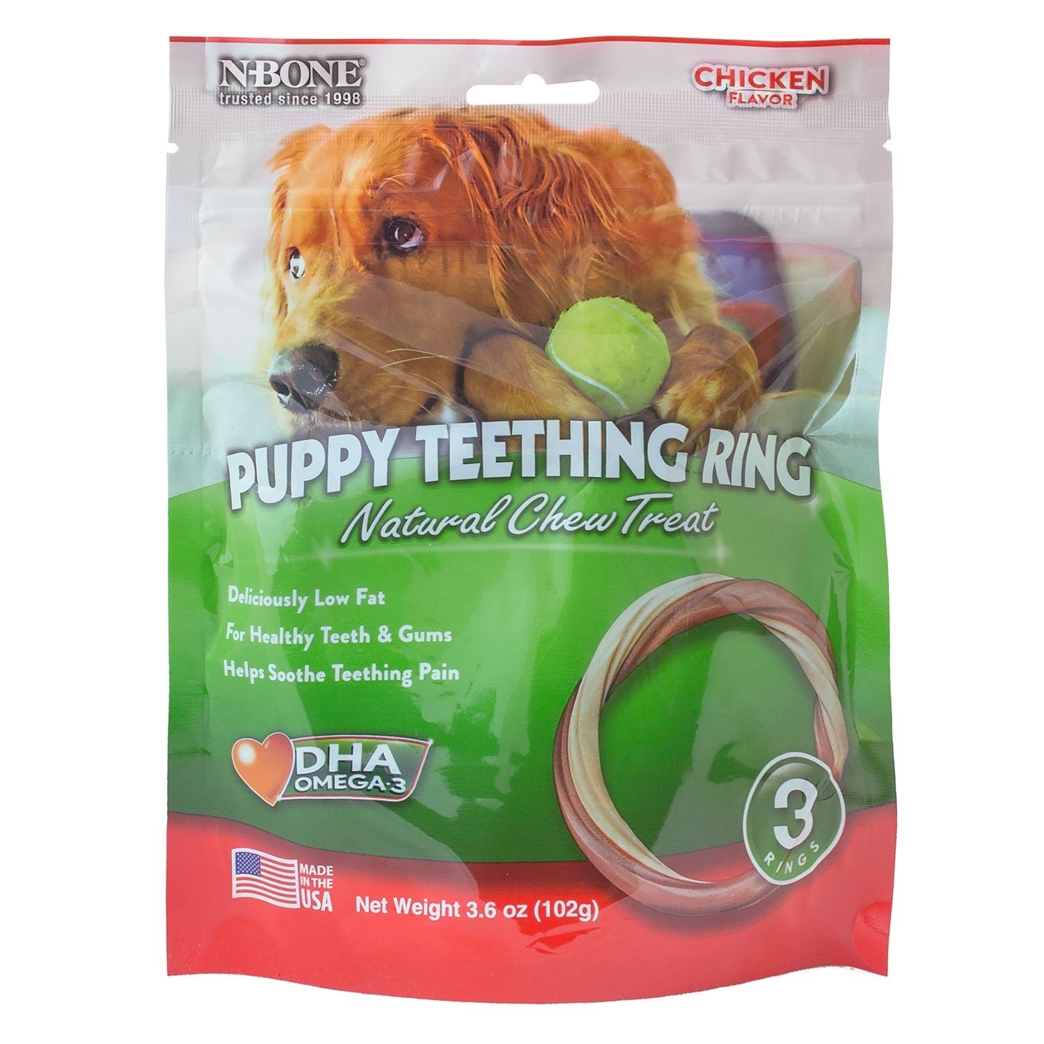slide 1 of 1, N-Bone Puppy Teething Ring Chicken Chew Treat, 3.6 oz