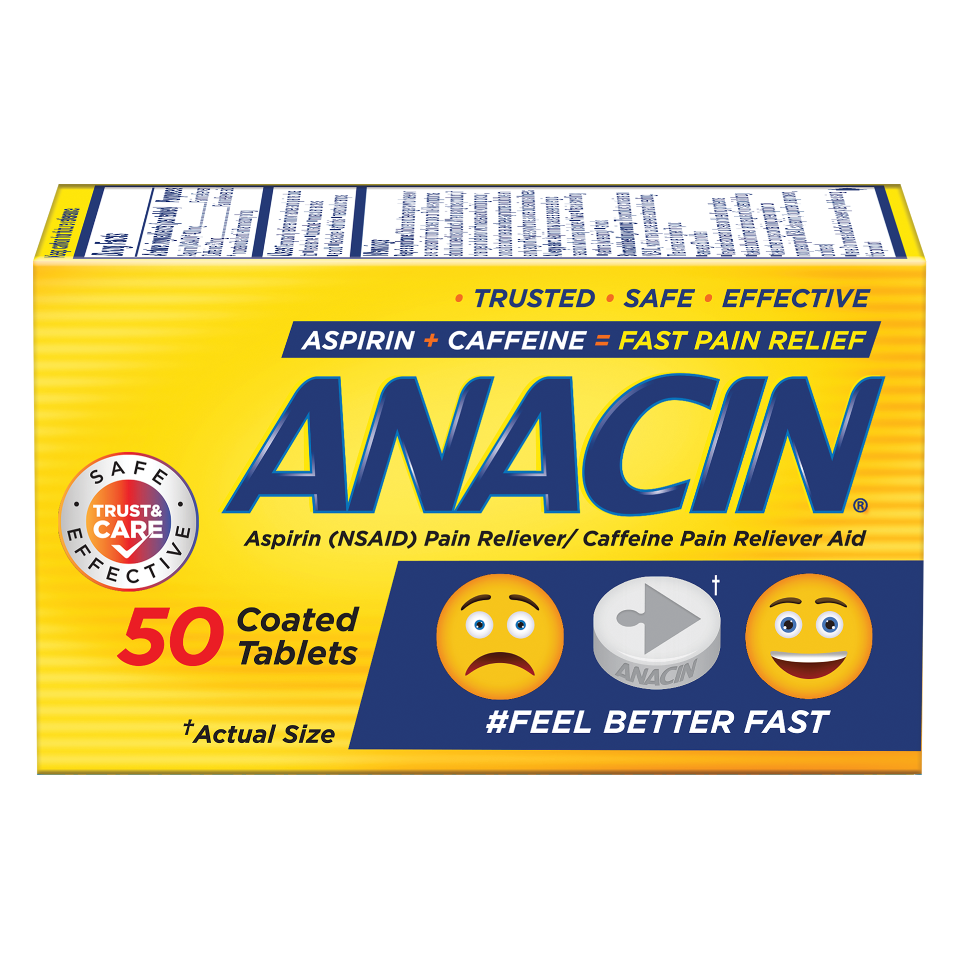 slide 1 of 1, Anacin Aspirin Caffeine Fast Pain Relief Ta, 50 ct