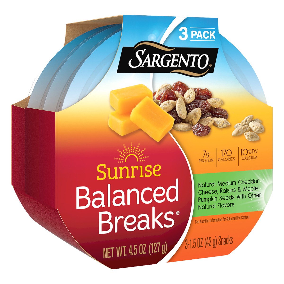 slide 2 of 9, Sargento 3 Pack Sunrise Cheddar, Raisins & Maple Pumpkin Seeds Balanced Breaks 3 ea, 3 ct