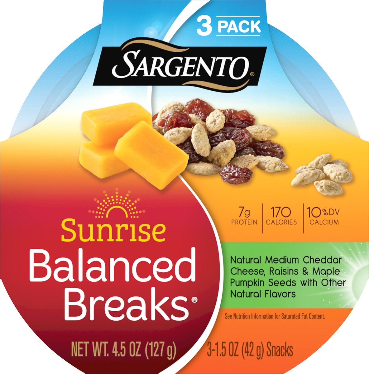 slide 8 of 9, Sargento 3 Pack Sunrise Cheddar, Raisins & Maple Pumpkin Seeds Balanced Breaks 3 ea, 3 ct