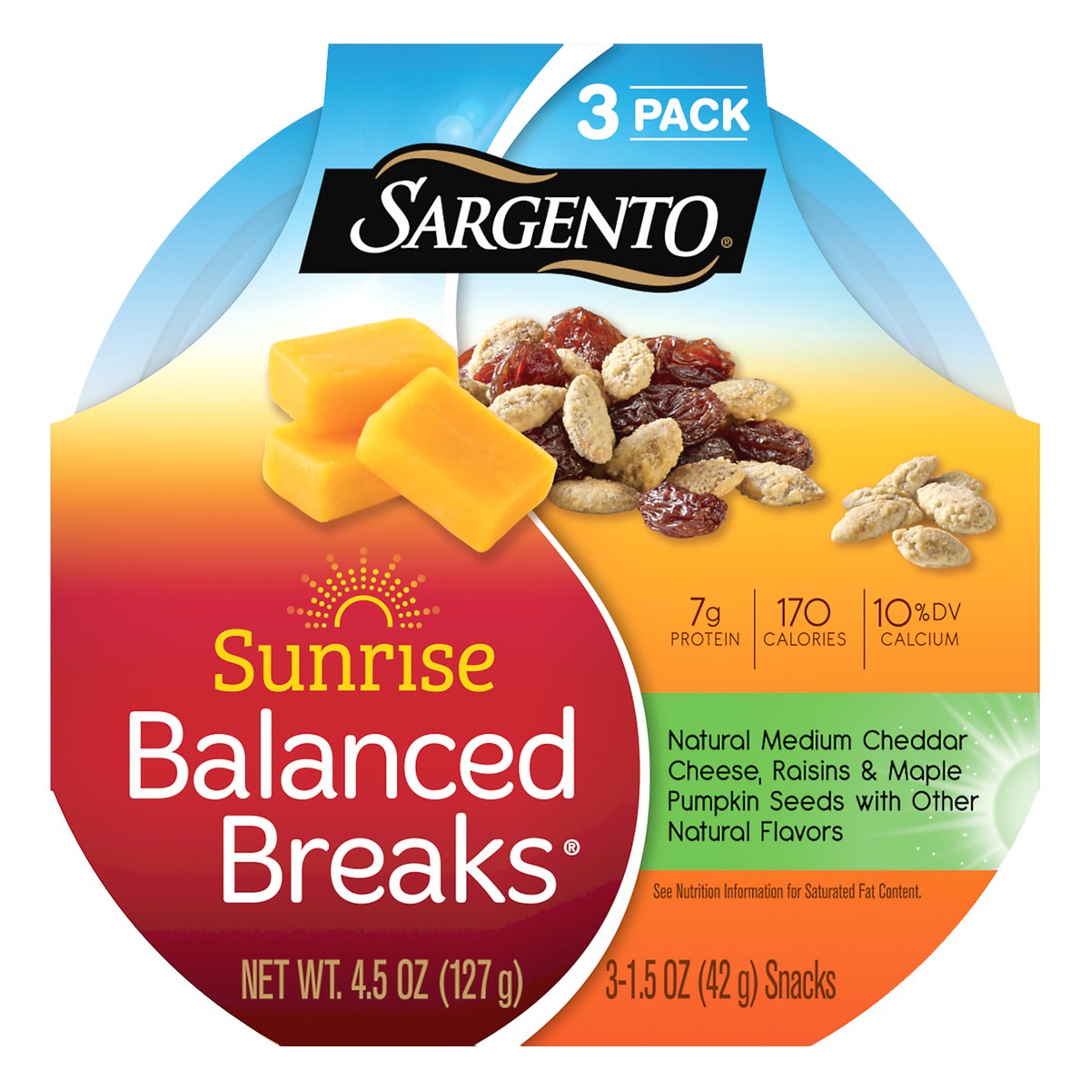 slide 1 of 9, Sargento 3 Pack Sunrise Cheddar, Raisins & Maple Pumpkin Seeds Balanced Breaks 3 ea, 3 ct