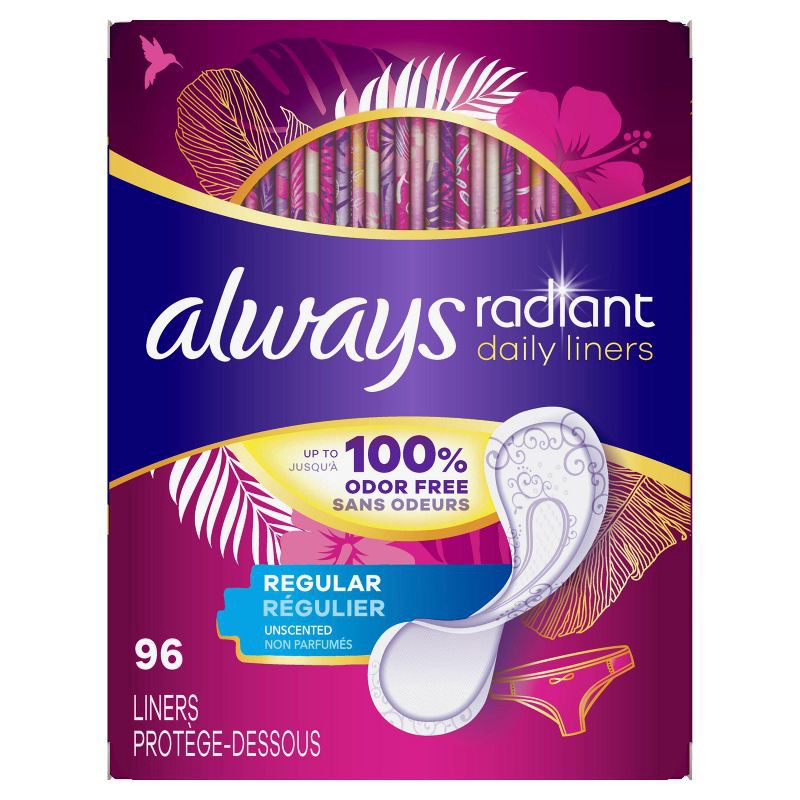 slide 9 of 10, Always Radiant Regular Wrapped Panty Liners - Unscented - 96ct, 96 ct