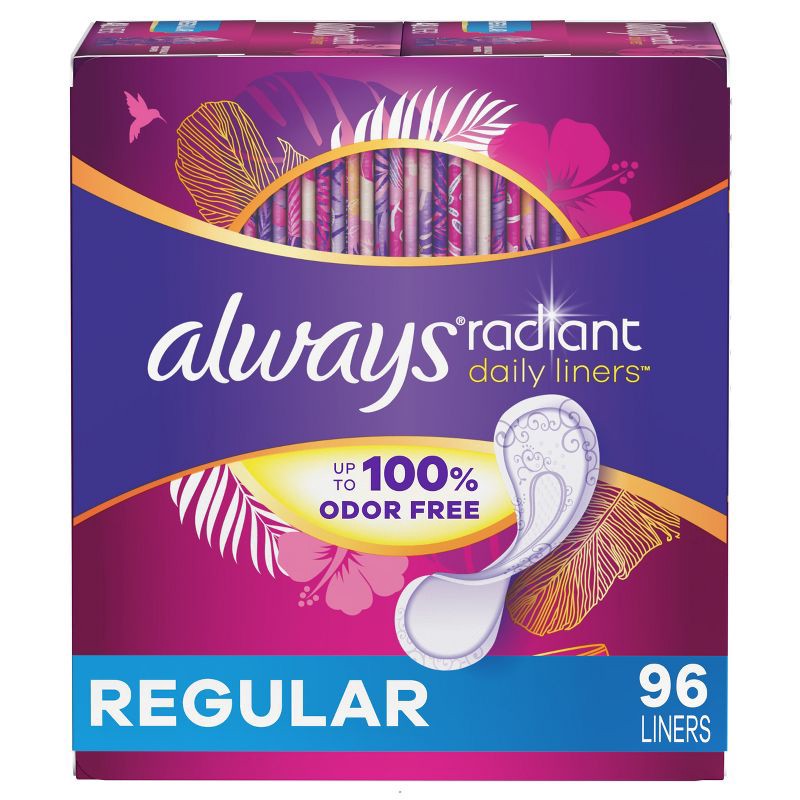 slide 10 of 10, Always Radiant Regular Wrapped Panty Liners - Unscented - 96ct, 96 ct