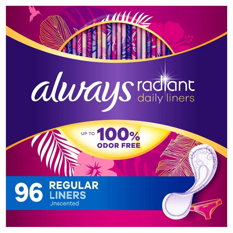 slide 1 of 10, Always Radiant Regular Wrapped Panty Liners - Unscented - 96ct, 96 ct