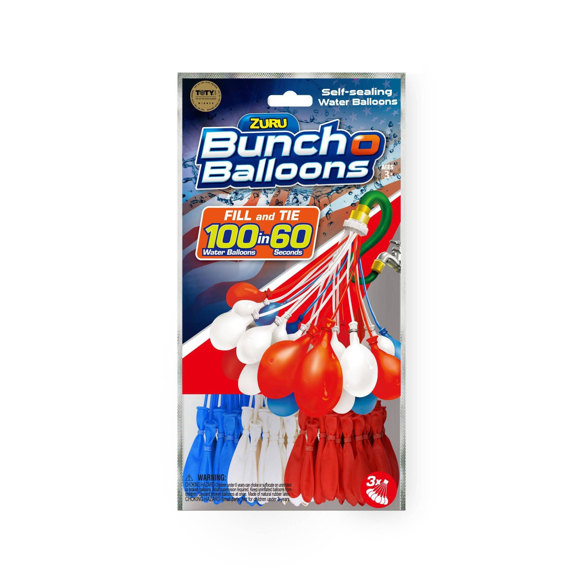 slide 1 of 7, ZURU Bunch O Balloons Multi-Color Pack (Red, White & Blue), 3 ct