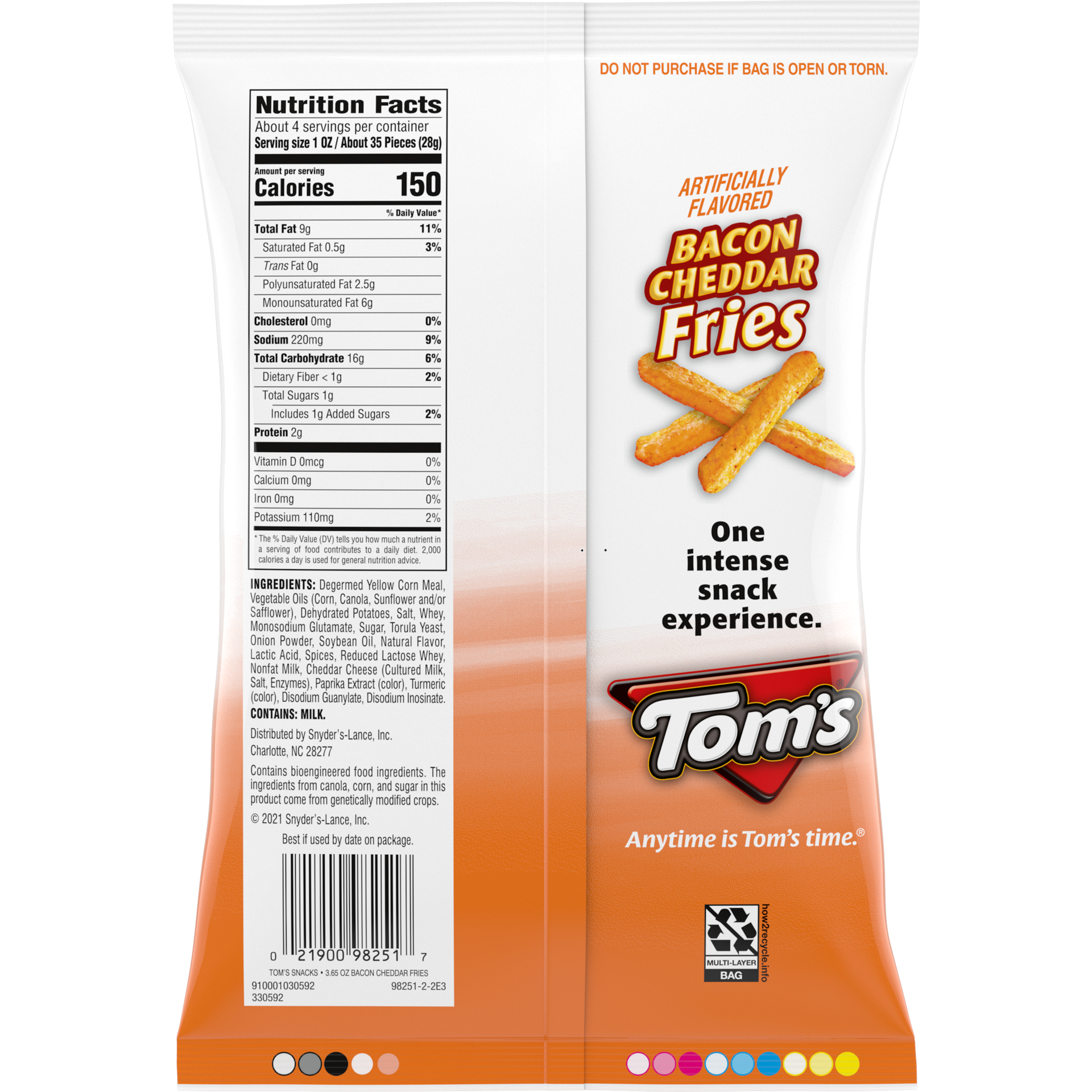 slide 4 of 5, Tom's Bacon and Cheddar Flavored Bag, 3.65 Oz Each, 3.650 oz