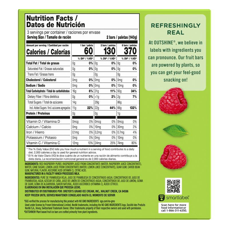 slide 3 of 13, Outshine Raspberry Fruit Frozen Bar - 6ct, 6 ct