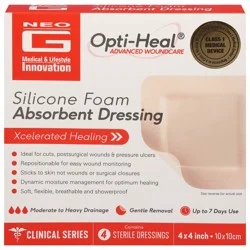 Opti-Heal Silicone Foam Absorbent Dressing - 4 ea