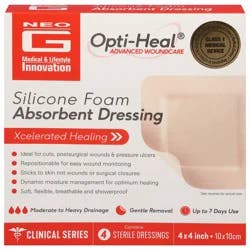 Opti-Heal Silicone Foam Absorbent Dressing - 4 ea