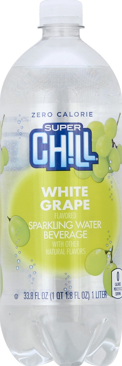 slide 1 of 7, Super Chill Sparkling Water, Zero Calorie, White Grape- 33.8 oz, 33.8 oz