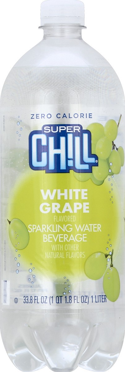 slide 7 of 7, Super Chill Sparkling Water, Zero Calorie, White Grape- 33.8 oz, 33.8 oz