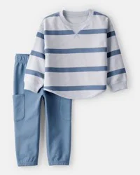 Carters Toddler Boy Striped French Terry Long-Sleeve Tee & Pant Set - Blue Blue 3T