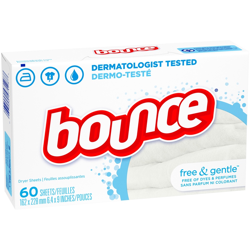 slide 2 of 2, Bounce Free & Gentle Unscented Fabric Softener Dryer Sheets for Sensitive Skin, 60 ct