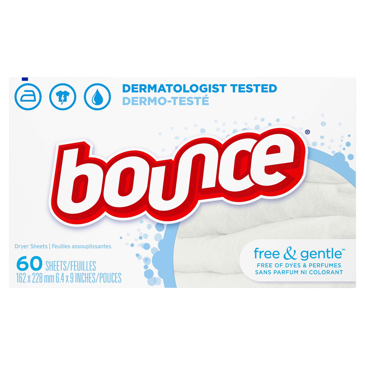 slide 1 of 2, Bounce Free & Gentle Unscented Fabric Softener Dryer Sheets for Sensitive Skin, 60 ct