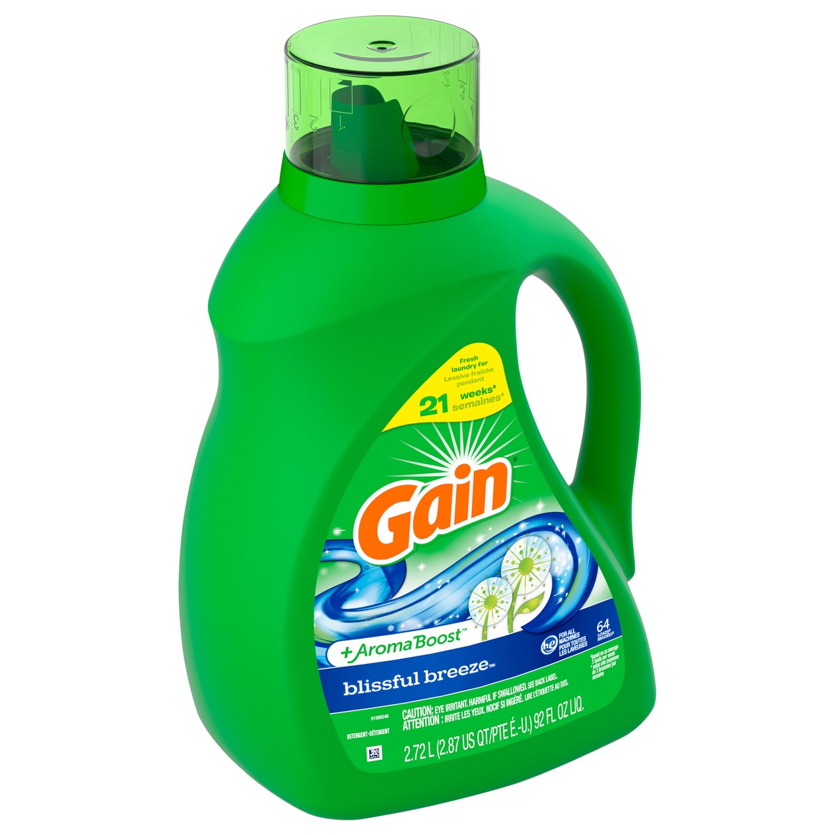 slide 3 of 4, Gain + Aroma Boost Liquid Laundry Detergent, Blissful Breeze Scent, 64 Loads, 92 fl oz, HE Compatible, 92 oz