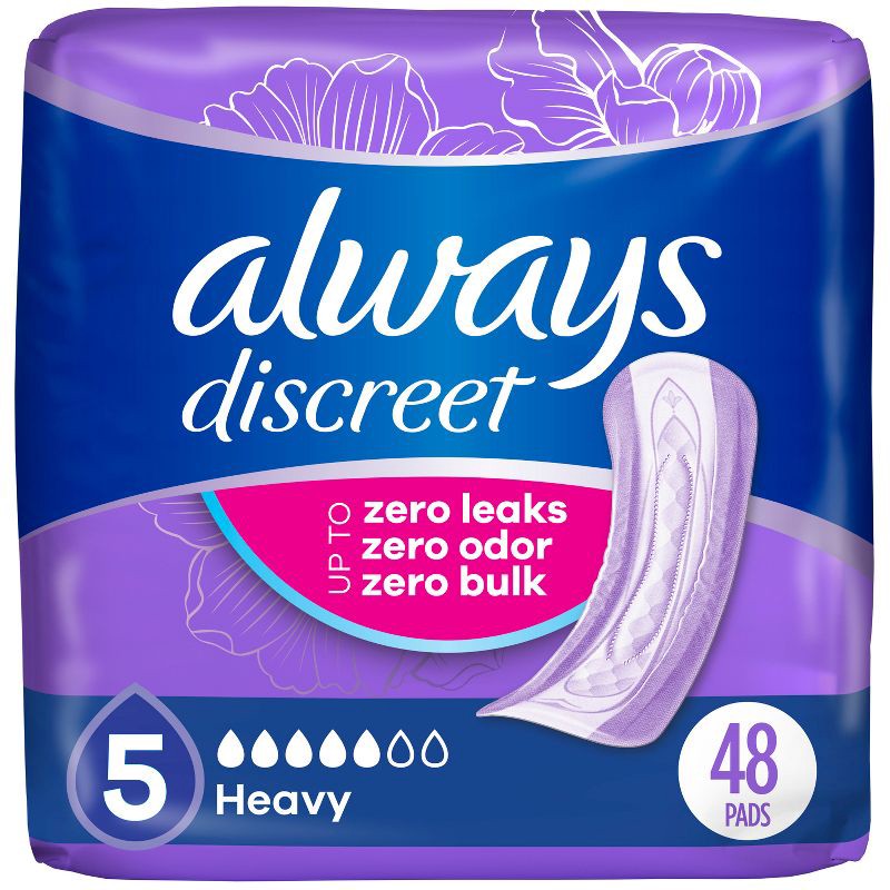 slide 1 of 10, Always Discreet Incontinence and Postpartum Incontinence Pads - Heavy Absorbency - Regular Length - 48ct, 48 ct