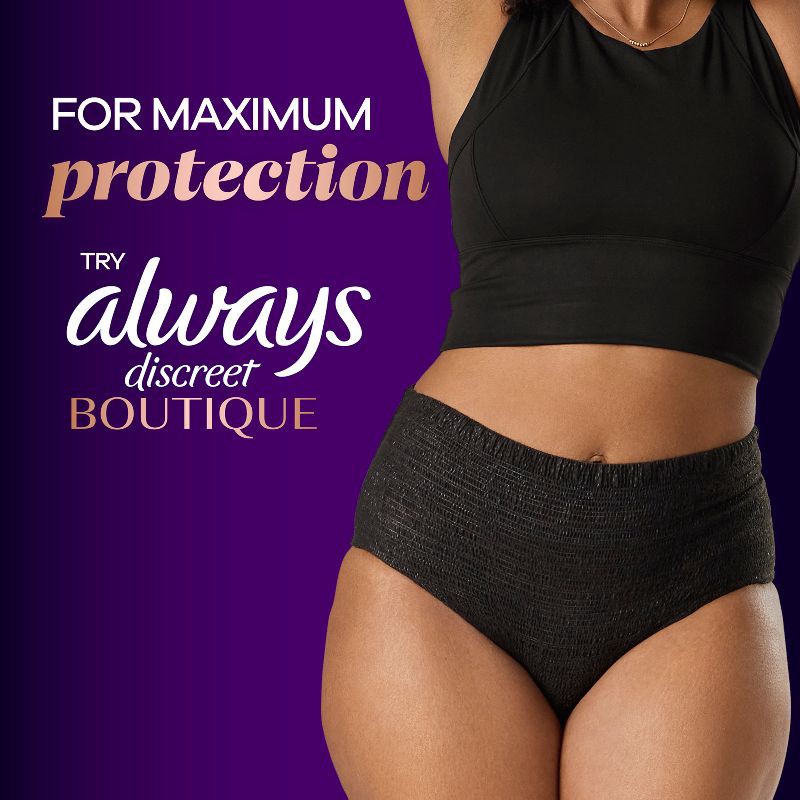 slide 7 of 10, Always Discreet Incontinence & Postpartum Incontinence Pads for Women - Moderate Absorbency - Size 4 - 66ct, 4 x 66 ct