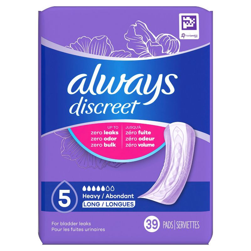 slide 10 of 10, Always Discreet Heavy Long Absorbency 5 Drop Base Pads - 39ct, 39 ct