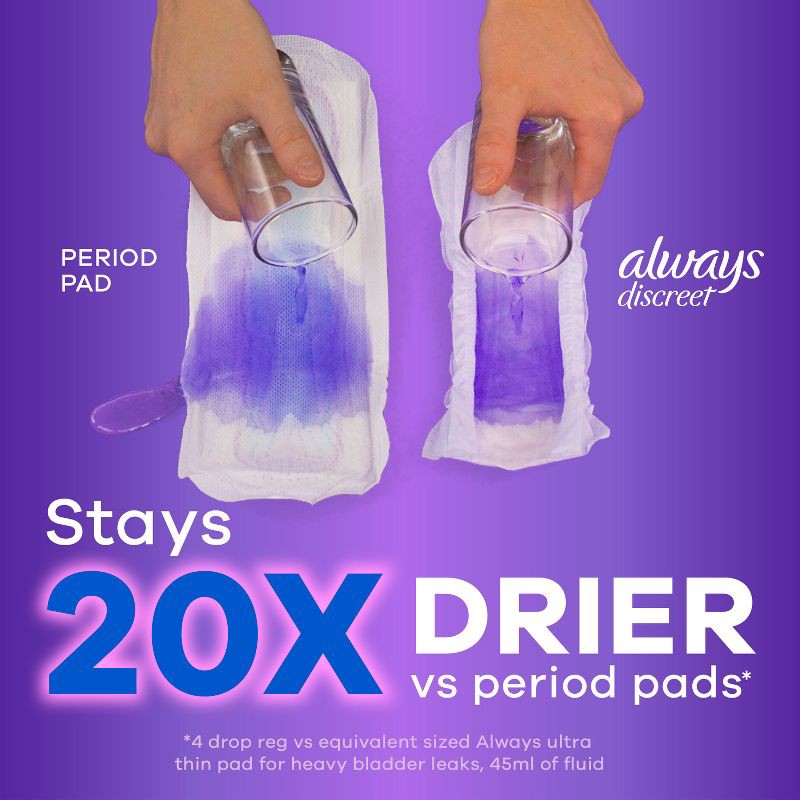 slide 4 of 10, Always Discreet Incontinence & Postpartum Incontinence Pads - Light Absorbency - 30ct, 30 ct