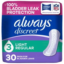 Always Discreet Incontinence & Postpartum Incontinence Pads - Light Absorbency - 30ct