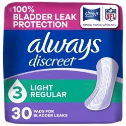 Always Discreet Incontinence & Postpartum Incontinence Pads - Light Absorbency - 30ct