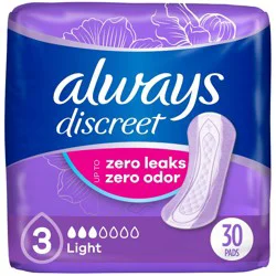 Always Discreet Incontinence &amp; Postpartum Incontinence Pads - Light Absorbency - 30ct