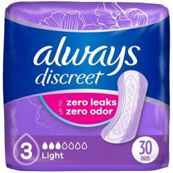 Always Discreet Incontinence & Postpartum Incontinence Pads - Light Absorbency - 30ct