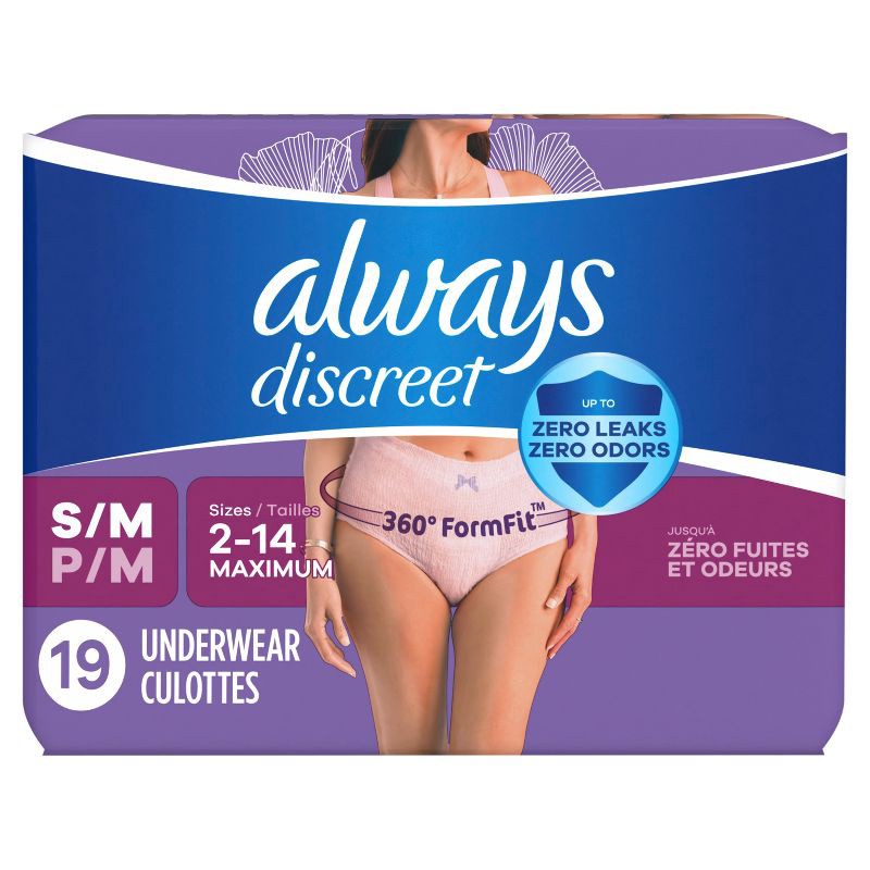 slide 10 of 10, Always Discreet Adult Postpartum Incontinence Underwear for Women - Maximum Protection - S/M - 19ct, 19 ct