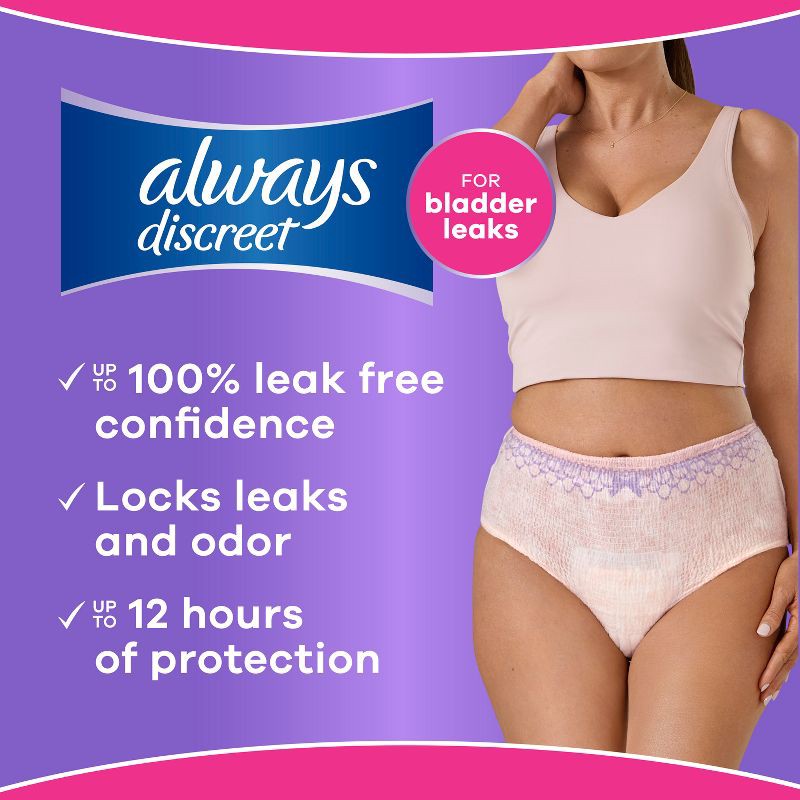 slide 4 of 12, Always Discreet Adult Postpartum Incontinence Underwear for Women - Maximum Protection - Maximum Large - 17ct, 17 ct
