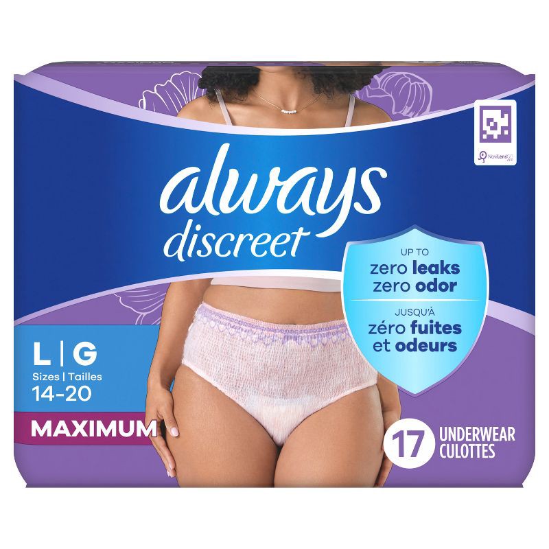 slide 10 of 10, Always Discreet Adult Postpartum Incontinence Underwear for Women - Maximum Protection - Maximum Large - 17ct, 17 ct