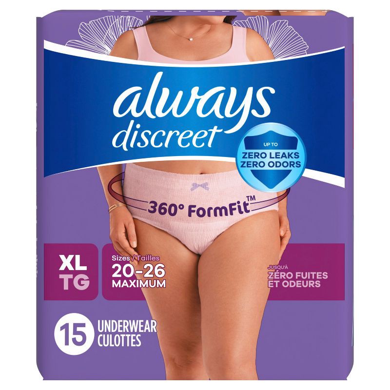 slide 10 of 10, Always Discreet Adult Postpartum Incontinence Underwear for Women - Maximum Protection - XL - 15ct, 15 ct